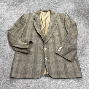 Ratner Vintage Pure Silk Blazer Suit Jacket Mens 44 Brown Plaid Padded Shoulder